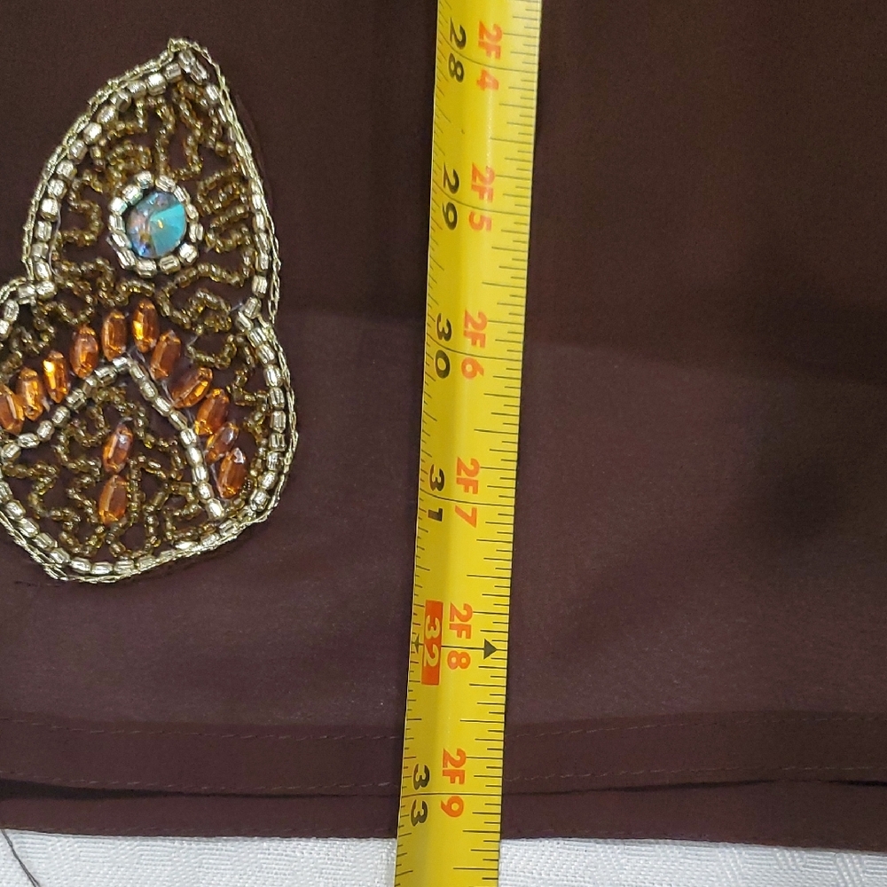 Brown Indian  Embellished V-Neck Tunic with Gold Beading Top - Picture 12 of 17